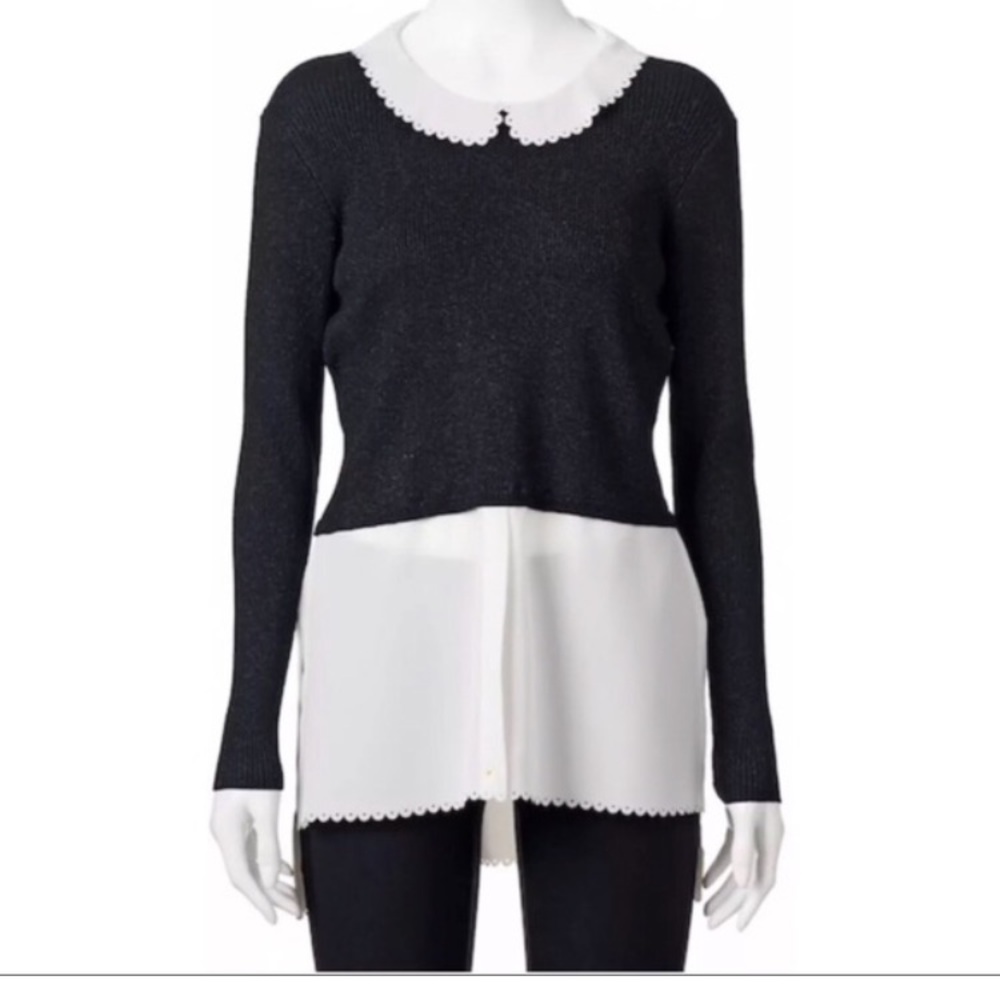 Elle scalloped neck faux layer sweater